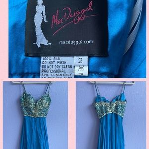 Mac Duggal Blue Beaded Gown